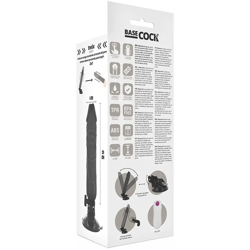 BASECOCK - VIBRATORE REALISTICO TELECOMANDO NERO 20 CM -O- 4 CM - immagine 5