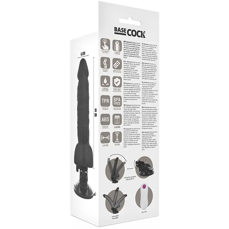 BASECOCK - VIBRATORE ARTICOLABILE TELECOMANDO NERO 20 CM -O- 4.5 CM - immagine 6