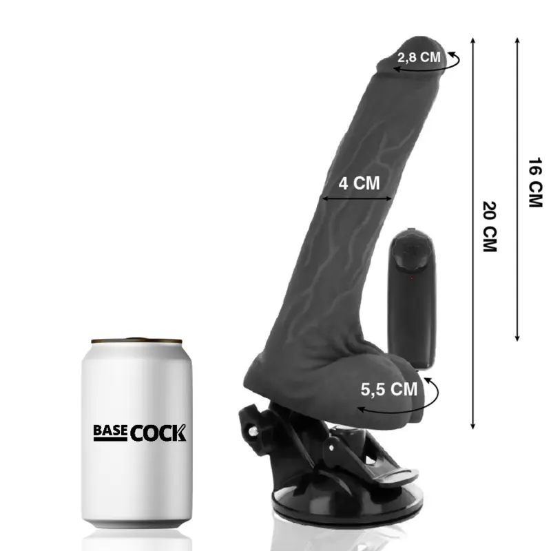 BASECOCK - VIBRATORE REALISTICO TELECOMANDO NERO CON TESTICOLI 20 CM -O- 4 CM - immagine 2