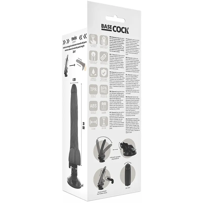 BASECOCK - VIBRATORE REALISTICO TELECOMANDO NERO CON TESTICOLI 20 CM -O- 4 CM - immagine 10