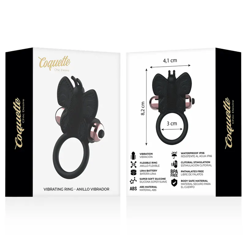 COQUETTE CHIC DESIRE - ANELLO CAZZO FARFALLA CON VIBRATORE NERO/ORO - immagine 8