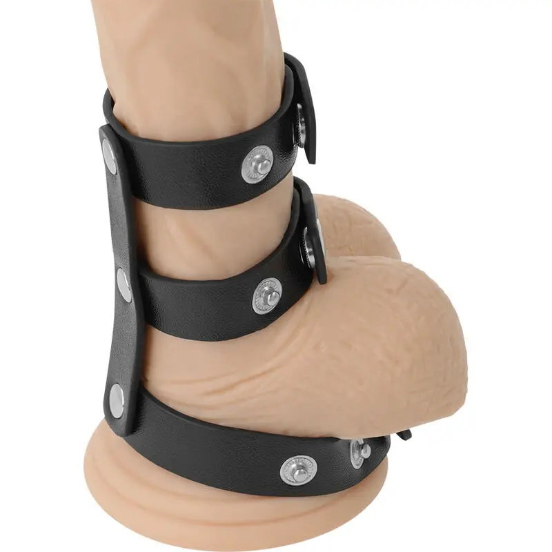 DARKNESS - ANELLO DOPPIO PER PENE E TESTICOLI IN PELLE REGOLABILE - immagine 2