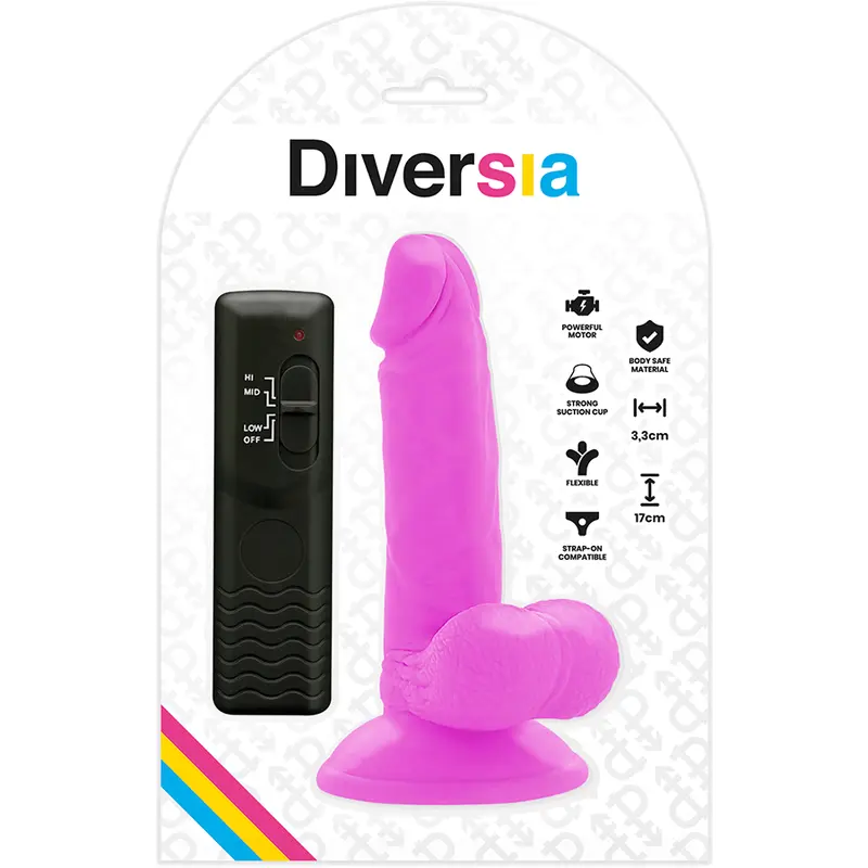 DIVERSIA - DILDO VIBRANTE FLESSIBILE VIOLA 17 CM -O- 3.3 CM - immagine 7