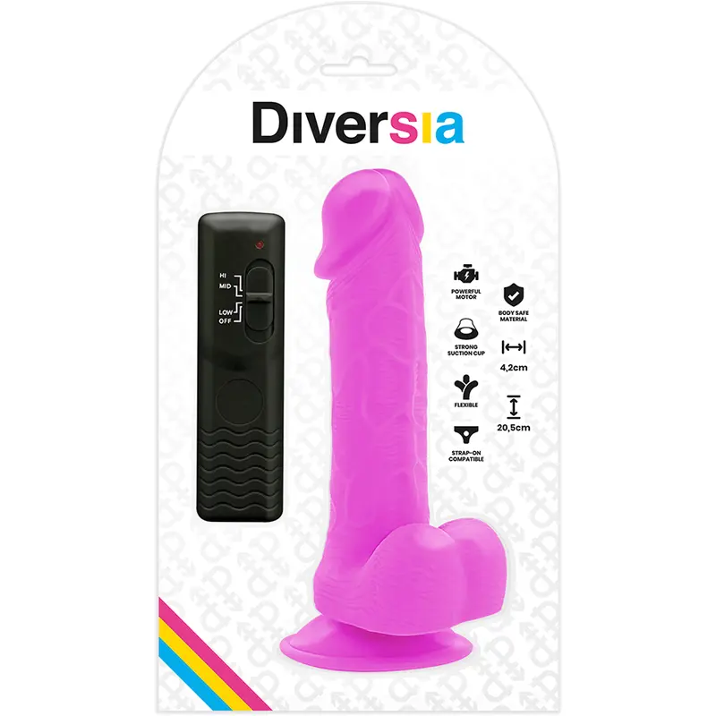 DIVERSIA - DILDO VIBRANTE FLESSIBILE VIOLA 20.5 CM -O- 4.2 CM - immagine 7