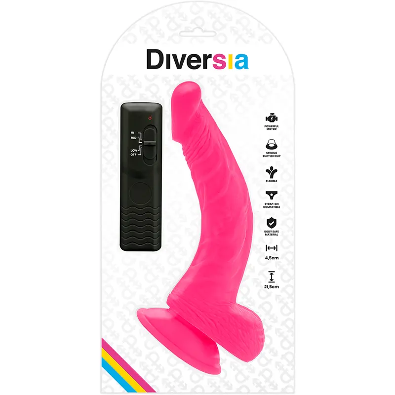 DIVERSIA - DILDO VIBRANTE FLESSIBILE ROSA 21.5 CM -O- 4.5 CM - immagine 6