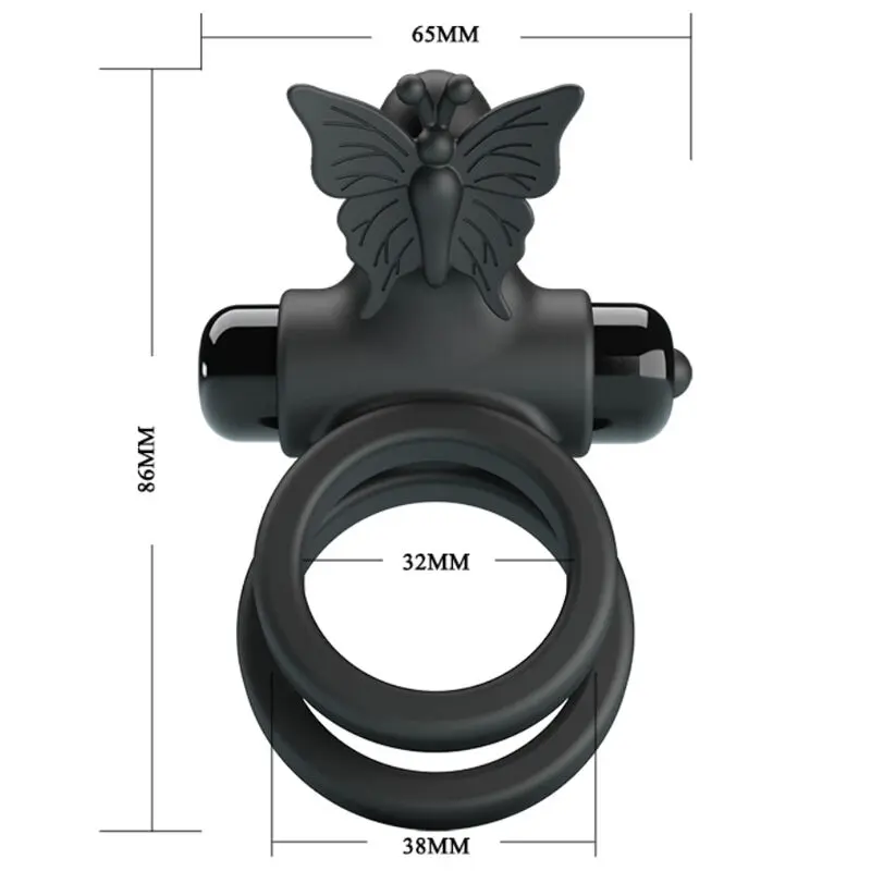 PRETTY LOVE - DOPPIO ANELLO VIBRANTE CON STIMOLATORE NERO - immagine 2
