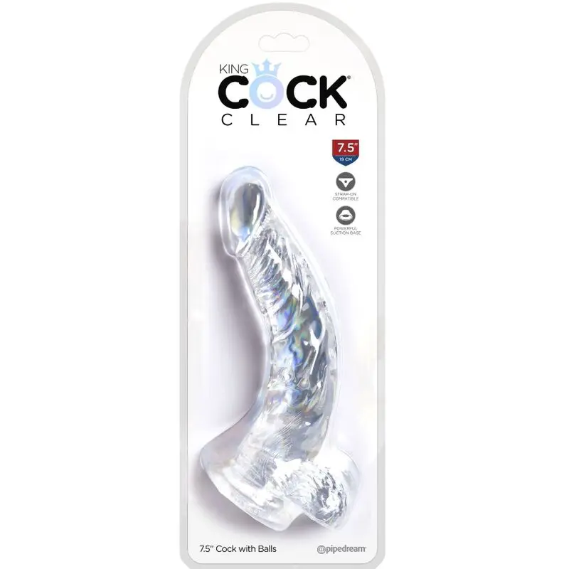 KING COCK - CLEAR PENE CURVO REALISTICO CON SFERE 16.5 CM TRASPARENTE - immagine 4