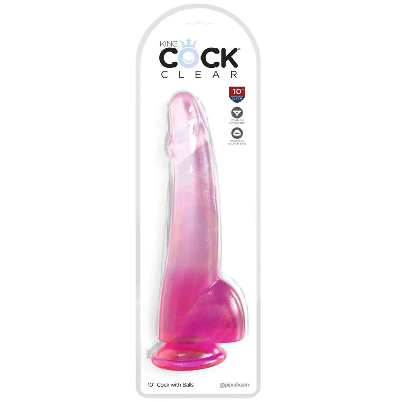 KING COCK - CLEAR DILDO CON TESTICOLI 19 CM ROSA - immagine 2