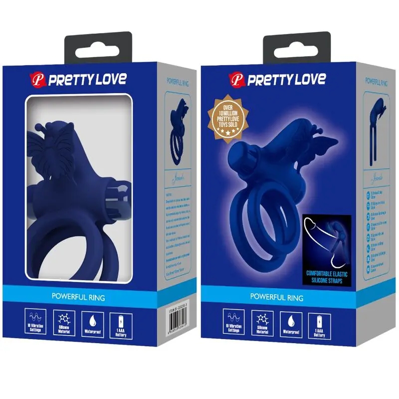 PRETTY LOVE - JAMELE DOPPIO ANELLO CON VIBRAZIONE E STIMOLATORE FARFALLA BLU - immagine 2
