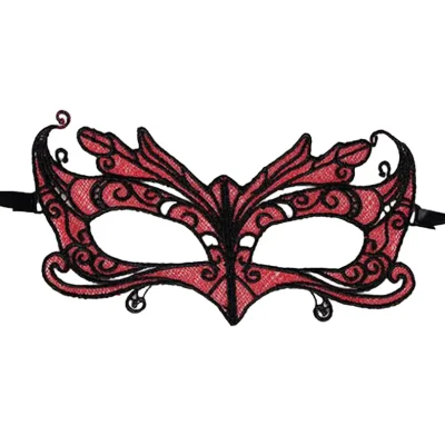 QUEEN LINGERIE - MASCHERA IN PIZZO CON DETTAGLI ROSSI