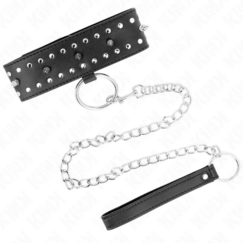 KINK - COLLANA CON GUINZAGLIO 65 CM CON BORCHIE IN ARGENTO MODELLO 1 REGOLABILE 36-43 CM X 5 CM - immagine 3
