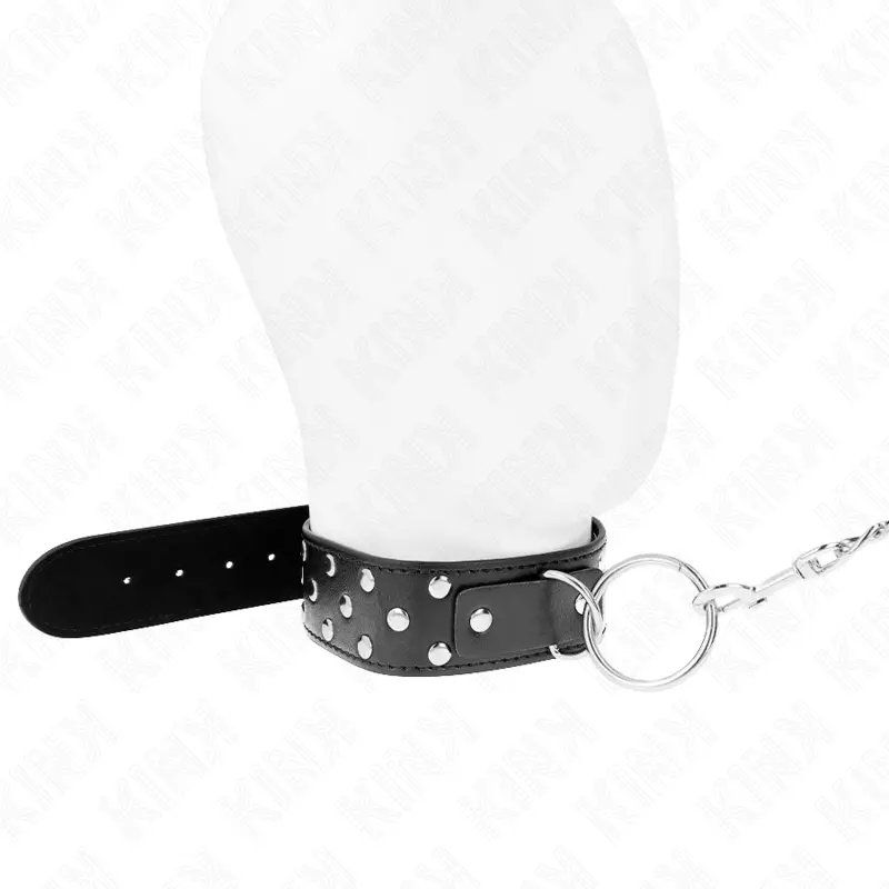 KINK - COLLANA CON CINTURINO AD ANELLO RIVETTO CON CINTURA 65 CM NERO REGOLABILE 36-50 CM X 3,8 CM - immagine 2