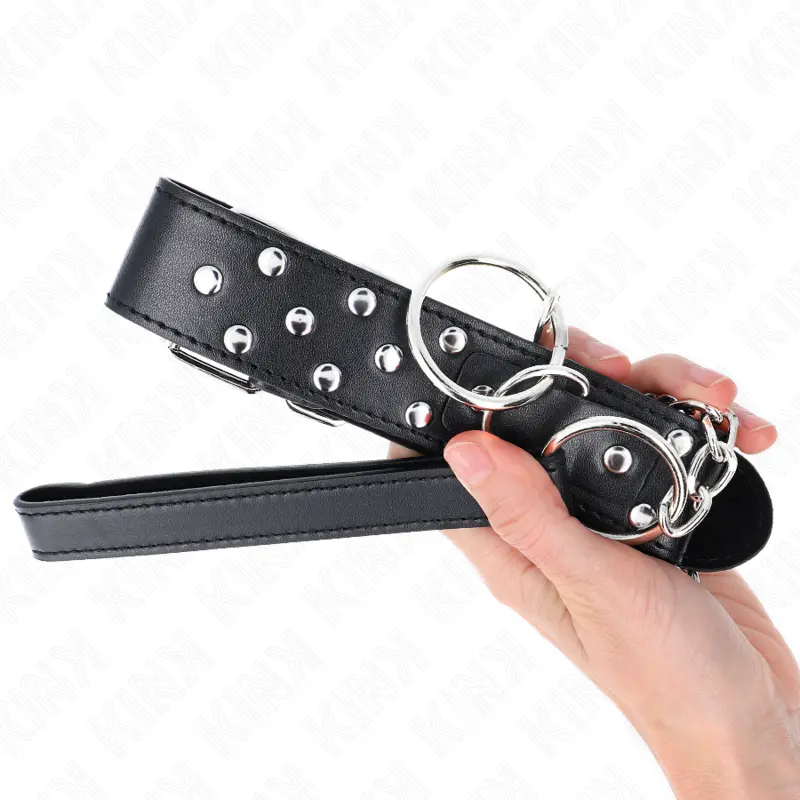 KINK - COLLANA CON CINTURINO AD ANELLO RIVETTO CON CINTURA 65 CM NERO REGOLABILE 36-50 CM X 3,8 CM - immagine 5