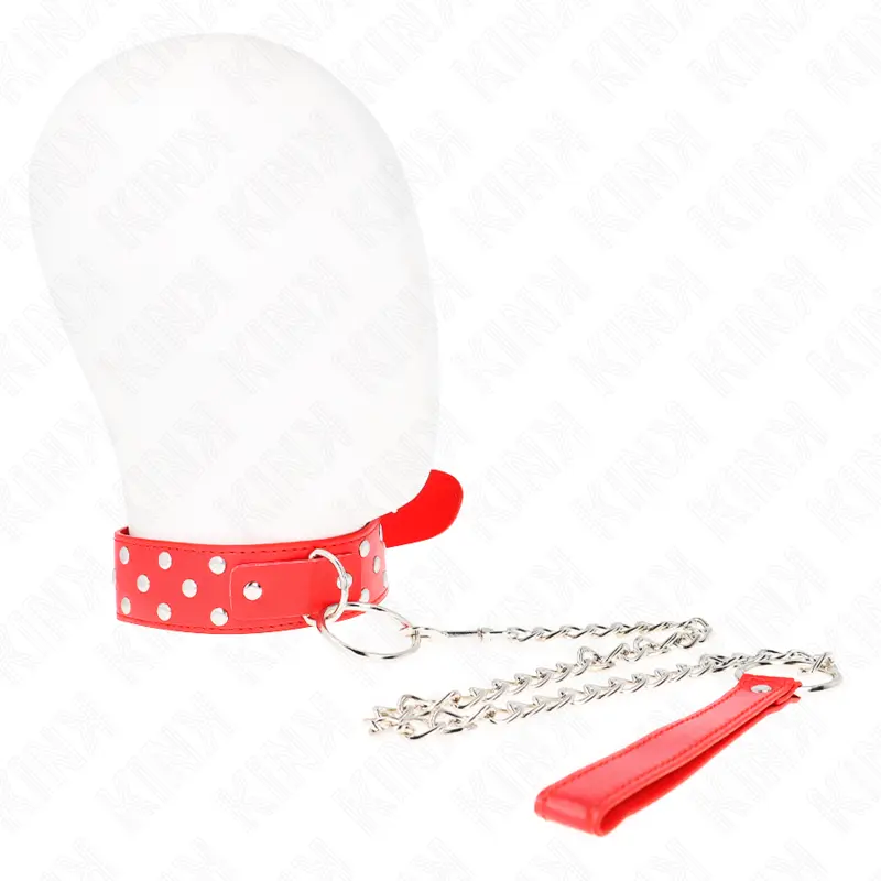 KINK - COLLANA CON CINTURINO AD ANELLO RIVETTO CON CINTURA 65 CM ROSSO REGOLABILE 36-50 CM X 3,8 CM - immagine 2