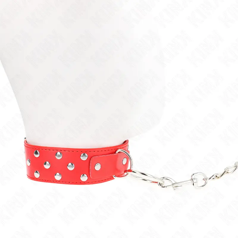 KINK - COLLANA CON CINTURINO AD ANELLO RIVETTO CON CINTURA 65 CM ROSSO REGOLABILE 36-50 CM X 3,8 CM - immagine 3