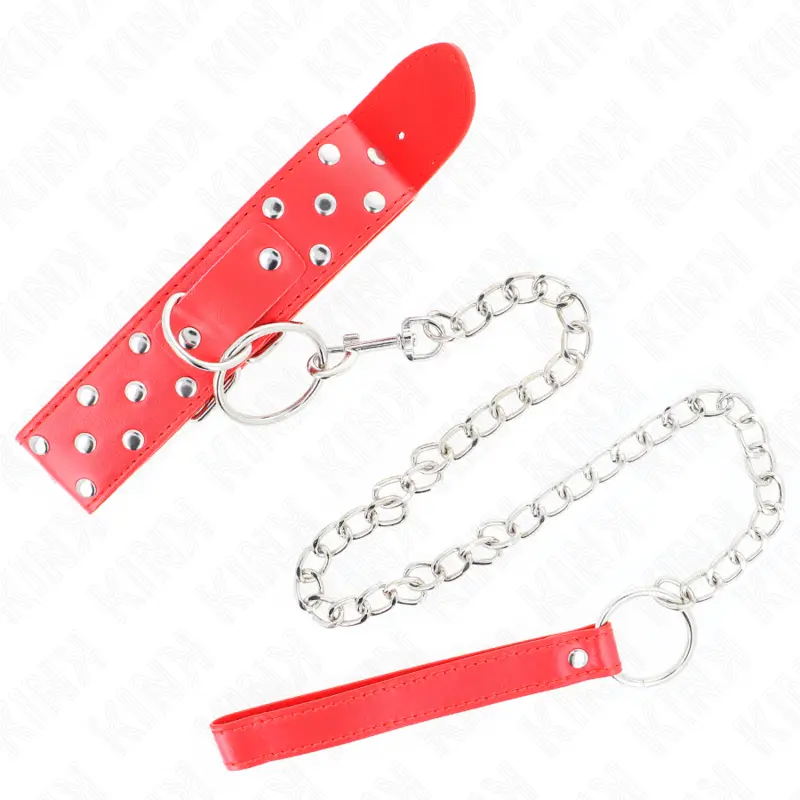 KINK - COLLANA CON CINTURINO AD ANELLO RIVETTO CON CINTURA 65 CM ROSSO REGOLABILE 36-50 CM X 3,8 CM - immagine 5