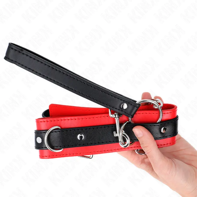 KINK - COLLARE MODELLO BASE CON GUINZAGLIO 65 CM MODELLO 3 ROSSO 53 X 5 CM - immagine 4