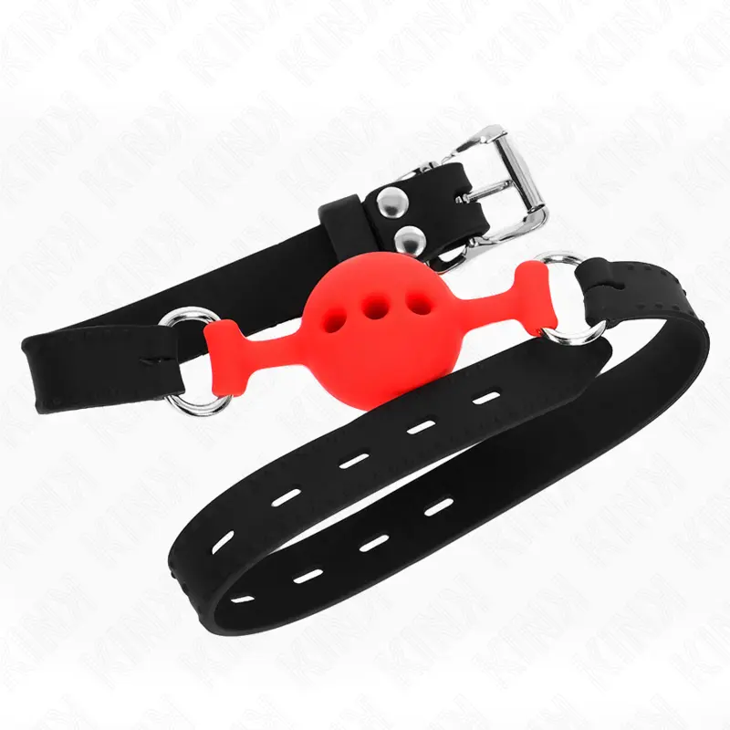 KINK - BAVAGLIO IN SILICONE INTERO 55 x 2 CM CON SFERA DA 4 CM MISURA S ROSSO REGOLABILE 35-51 CM - immagine 3