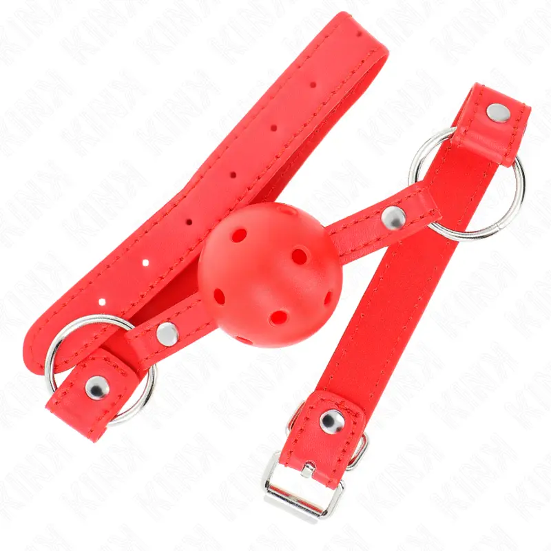 KINK - BAVAGLIO SFERA TRASPIRANTE 4 CM CON DOPPIO RIVETTO MODELLO 1 ROSSO 62,5 x 2,5 CM REGOLABILE 42-58 CM - immagine 2