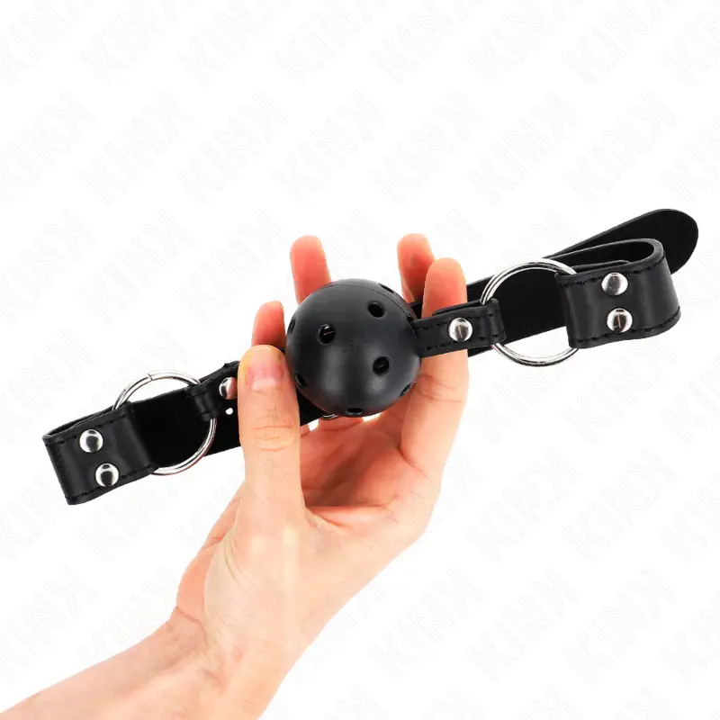 KINK - BAVAGLIO SFERA TRASPIRANTE 4 CM CON DOPPIO RIVETTO MODELLO 1 NERO 62,5 x 2,5 CM REGOLABILE 42-58 CM - immagine 2
