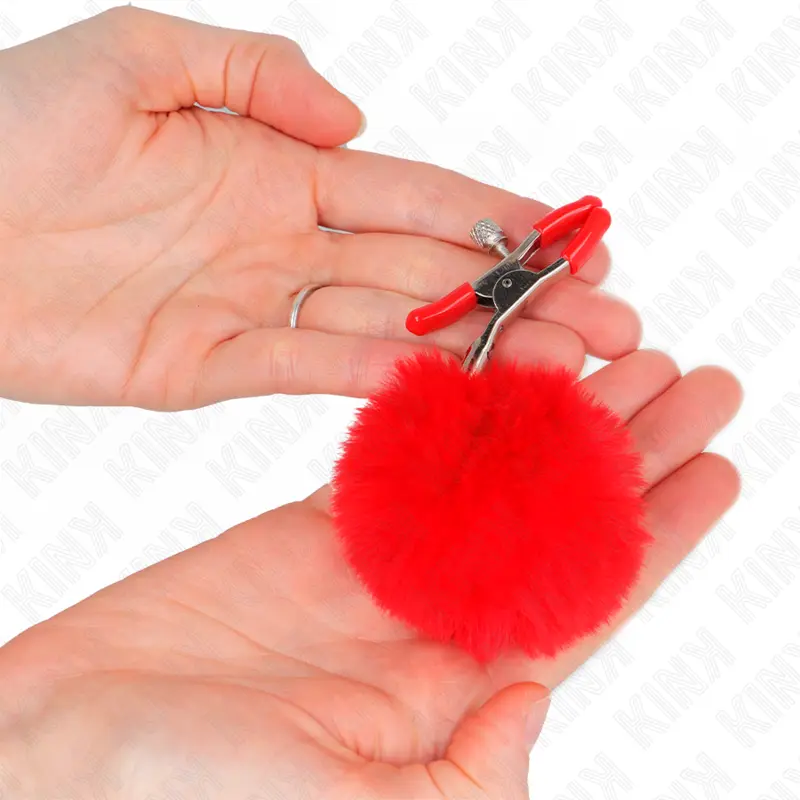 KINK - PINZA PER CAPEZZOLI CON SFERA IN ECOPELLICCIA ROSSO 6 CM - immagine 3