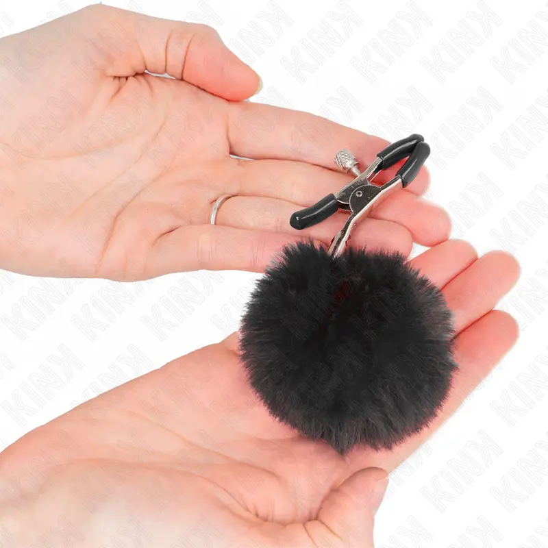KINK - MORSETTO PER CAPEZZOLI CON SFERA IN ECOPELLICCIA NERA 6 CM - immagine 3