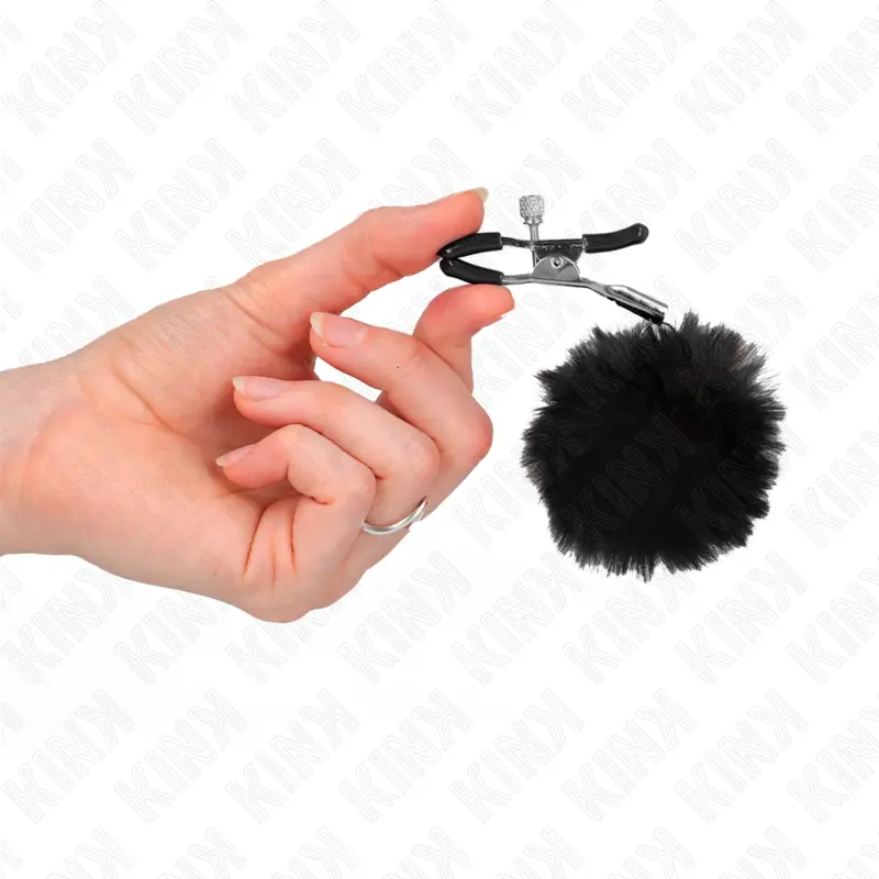 KINK - MORSETTO PER CAPEZZOLI CON SFERA IN ECOPELLICCIA NERA 6 CM - immagine 4