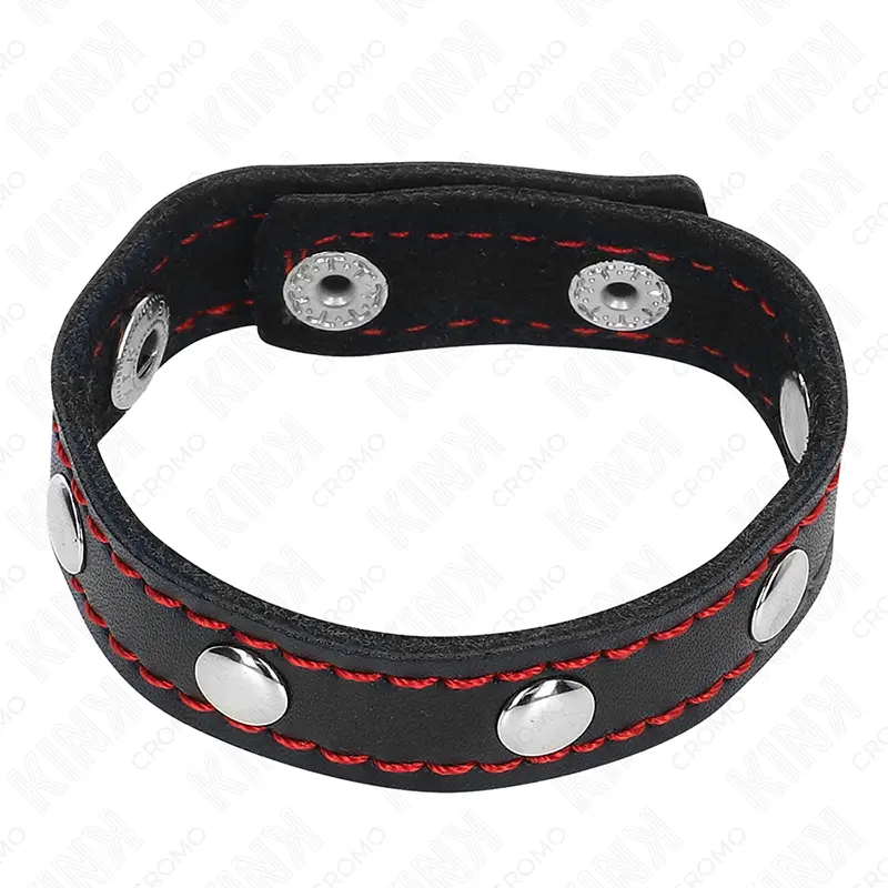 KINK - ANELLO PER PENE IN PELLE CON CHIUSURA A PRESSIONE FODERA ROSSA 21 X 1,5 CM - immagine 3