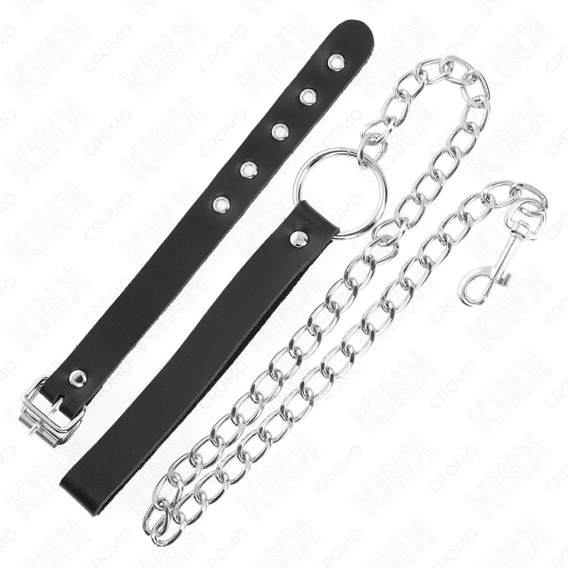 KINK - ANELLO PER PENE IN PELLE CON CINGHIA 21,5 X 2 CM E CATENA IN METALLO 60 CM - immagine 3