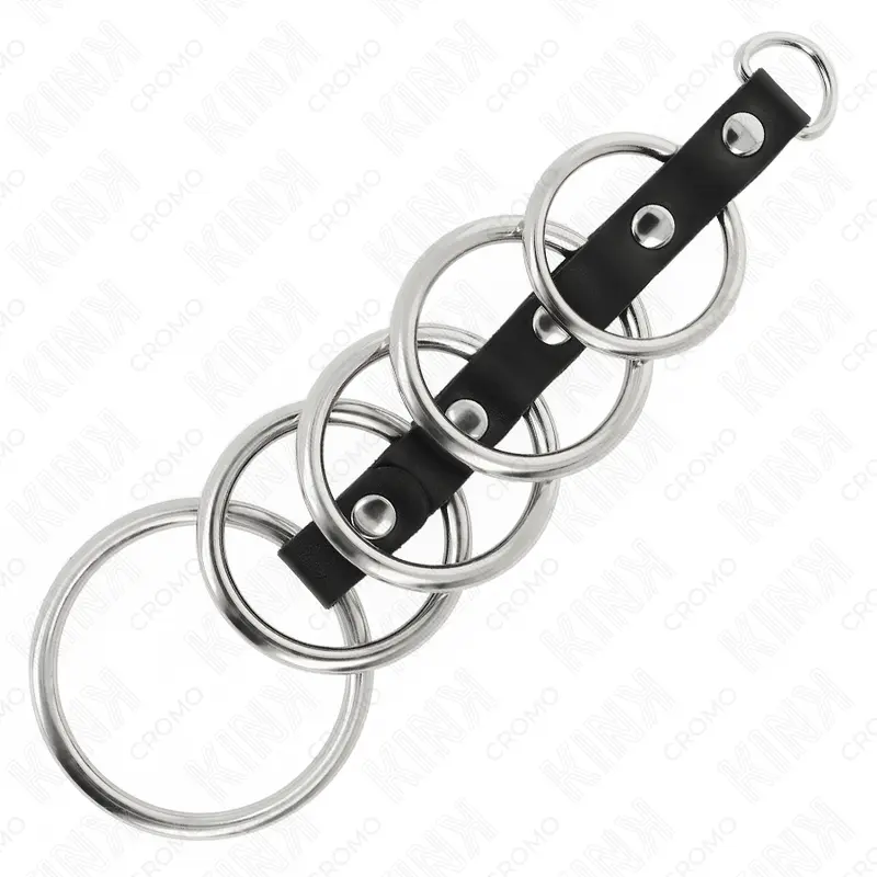 KINK - 5 ANELLI PER PENE IN METALLO DA 3,2 CM A 5 CM COLLEGATI DA PELLE - immagine 4