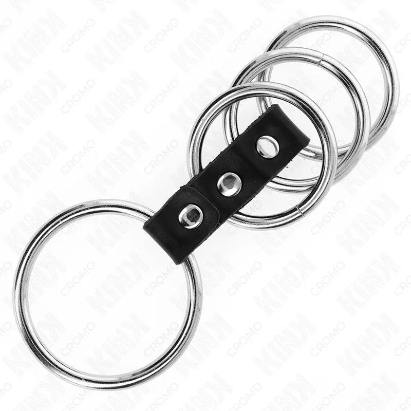KINK - 4 ANELLI PER PENE IN METALLO DA 3,7 CM A 5 CM COLLEGATI DA PELLE - immagine 4