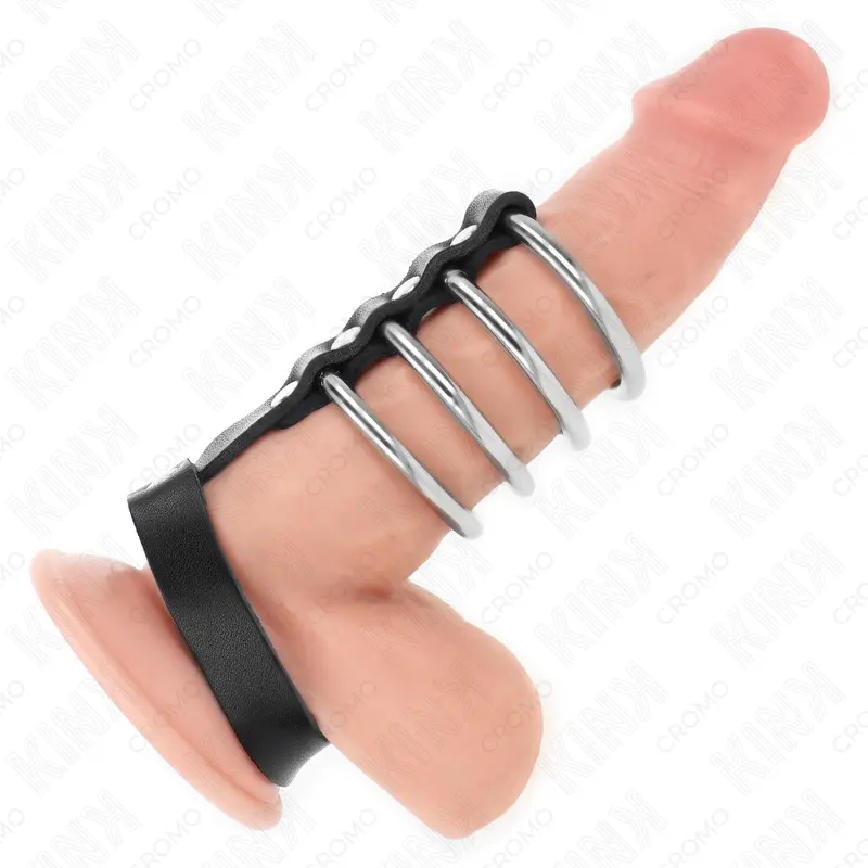 KINK - 4 ANELLI PER PENE IN METALLO DA 3,8 CM COLLEGATI CON CINTURINO IN PELLE DA 22 X 1,5 CM E CHIUSURA A PRESSIONE - immagine 2